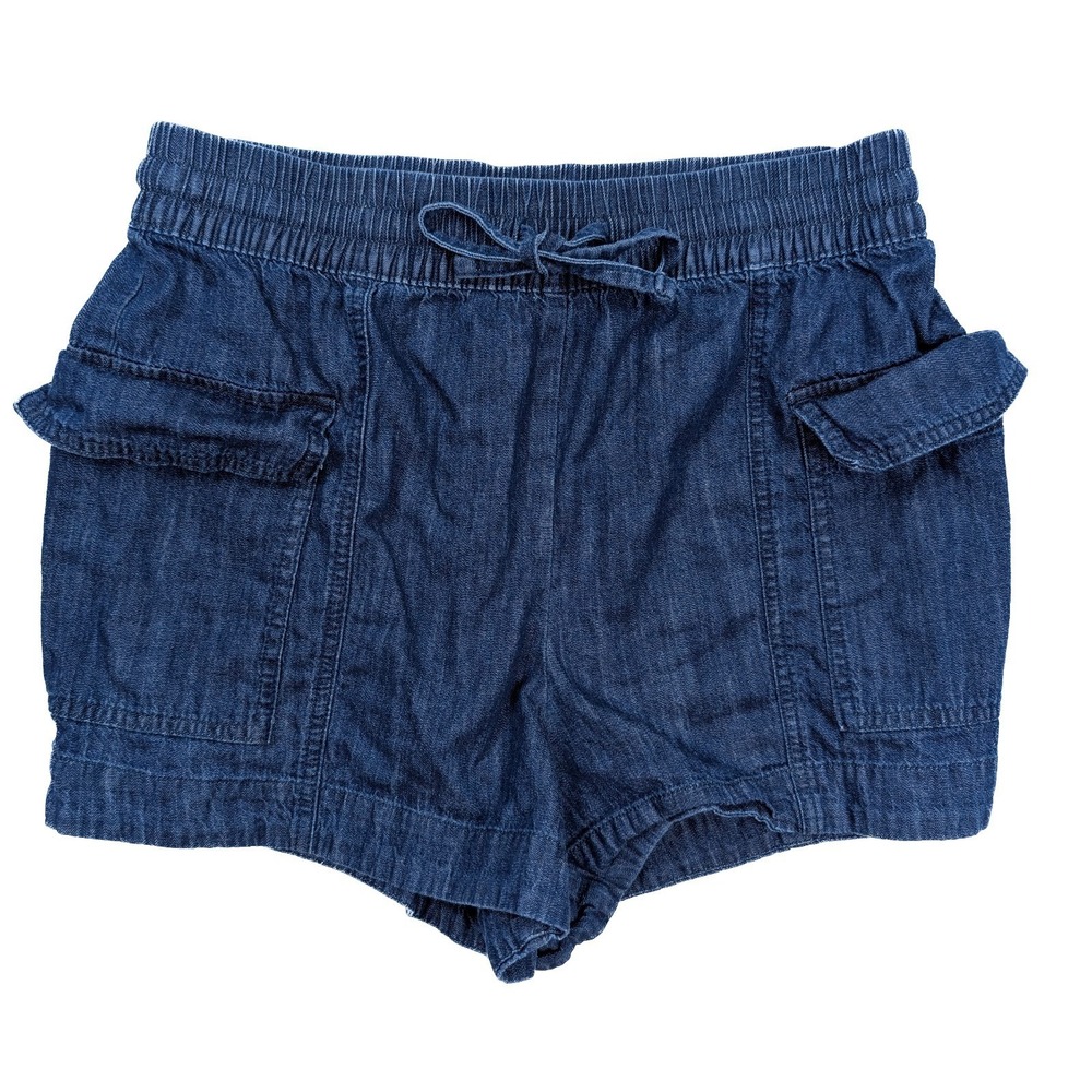 Free Assembly Blue Denim Wash Cargo Drawstring Shorts Women's Size Medium‎